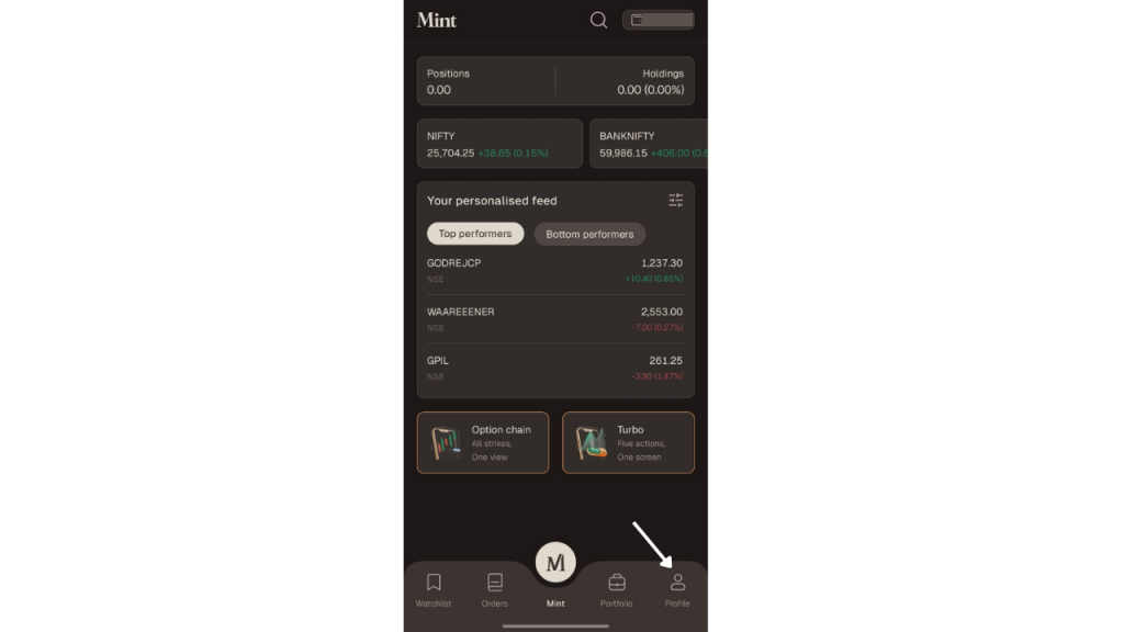 Check demat number in CapMint - Click on your profile icon