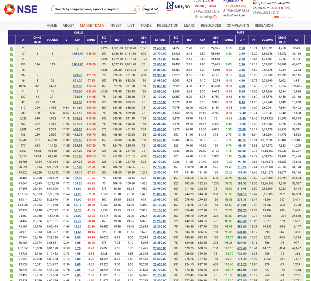 Example of an option chain from NSE